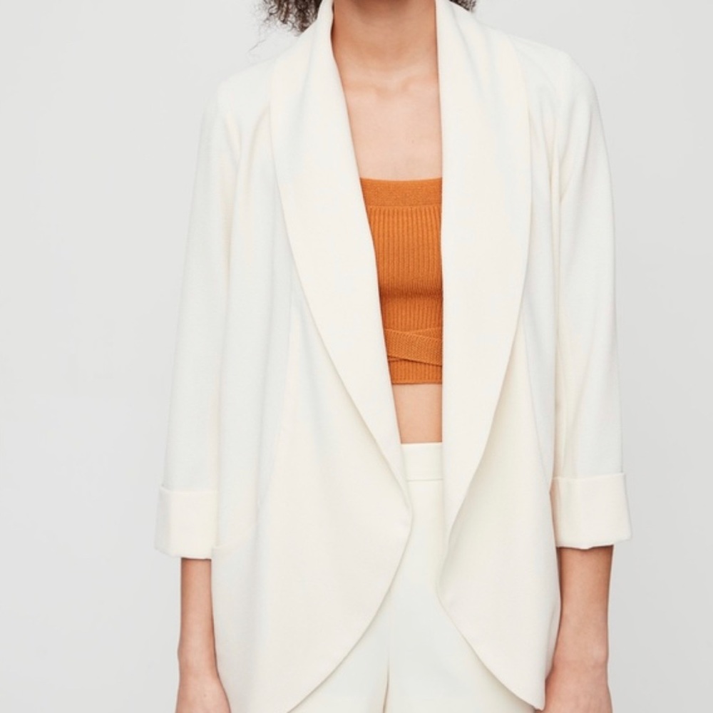 Wilfred Aritzia Ivory Chevalier Silk Crepe Blazer (Size Four)